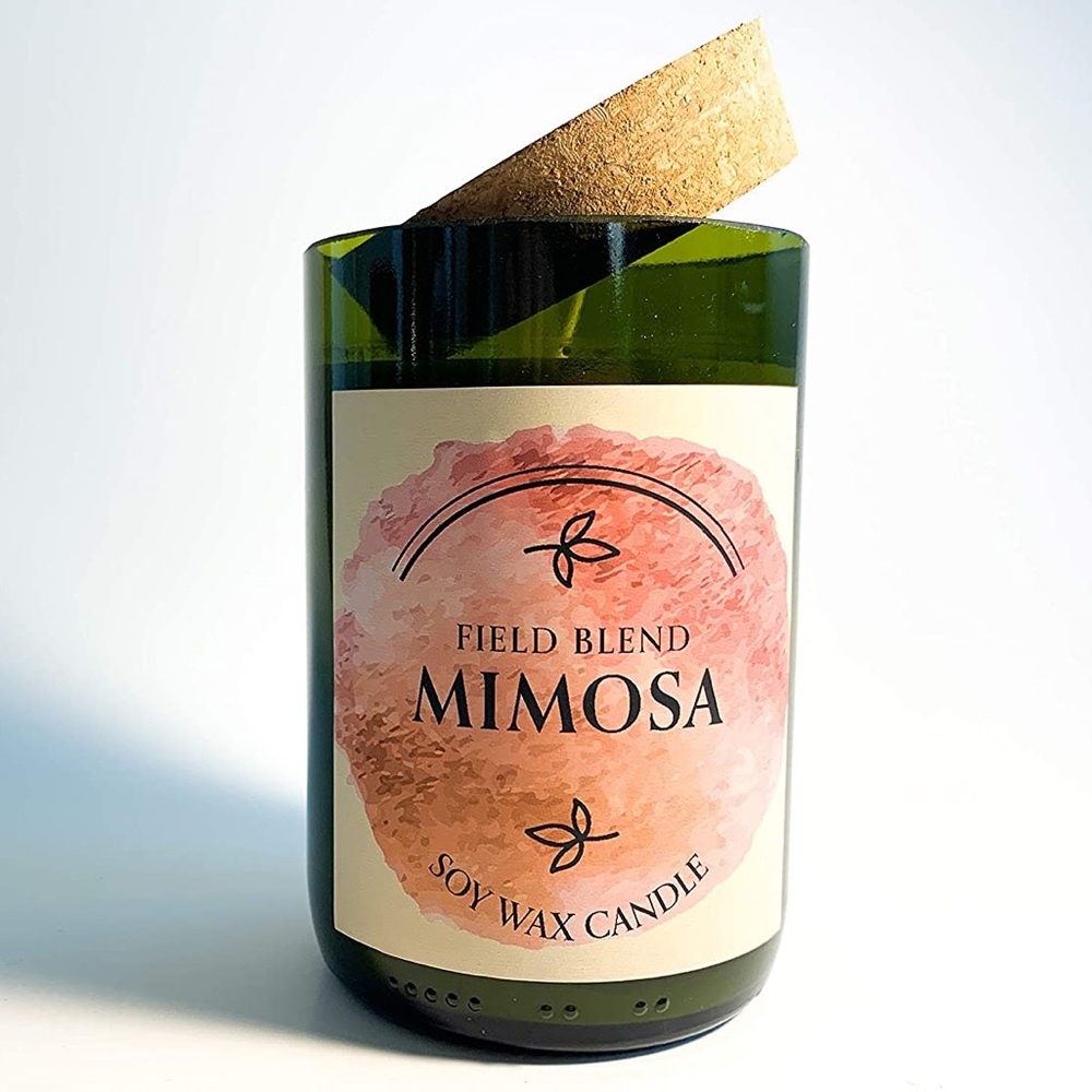 Recycled Wine Bottle Soy Wax Candle (Mimosa) - Picture 3 of 7